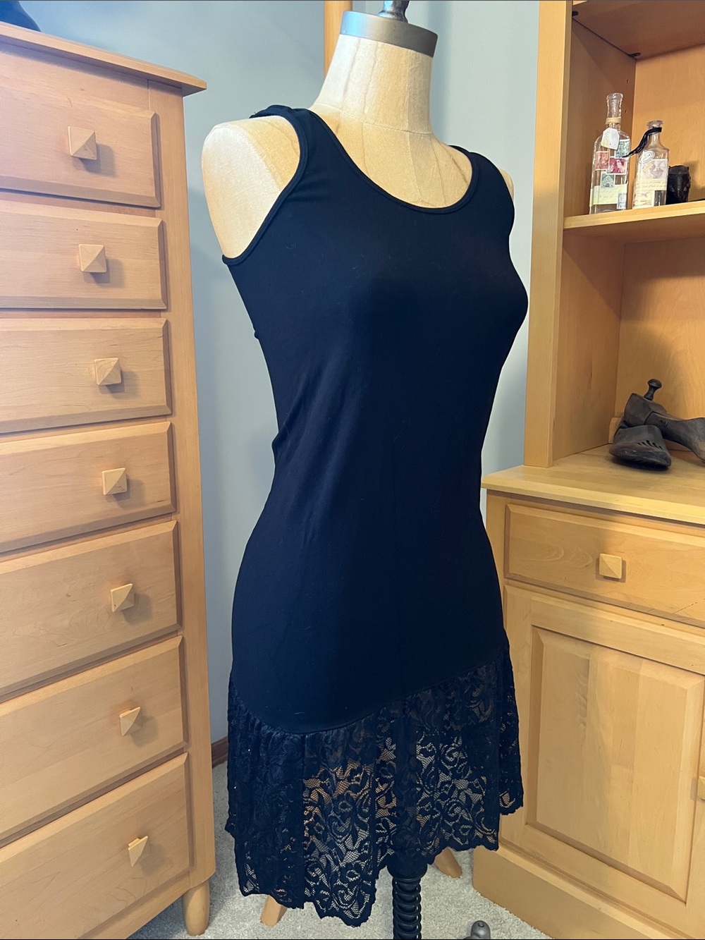 M. Rena Black Lace-Hem Sleeveless Tunic